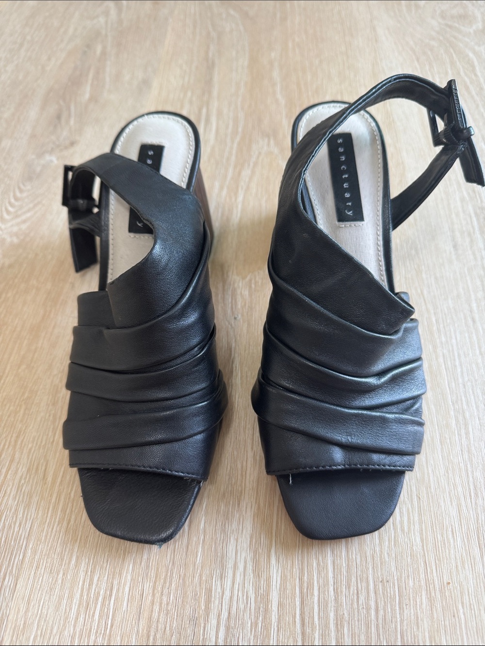 Sanctuary Black Ruched Slingback Heels